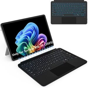 Wireless Keyboard for Surface Pro 12in 2025 Magnetic Backlit Trackpad Black
